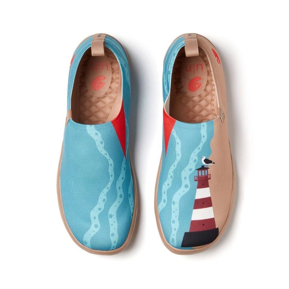 UIN Men's Loafers Travel Knitted Walking Casual Shoes (Coastal Lighthouse 1)